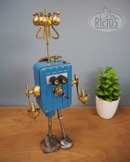 Robot bleu mécanique objet décoratif insolite