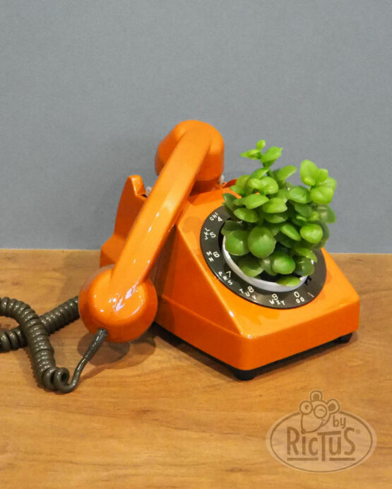 Cache-pot téléphone orange PTT vintage