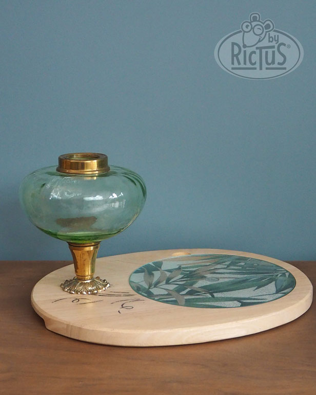 Diffuseur de parfum ou vase insolite avec plateau en bois et verre