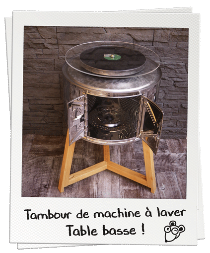 Tambour de machine à laver transformé en table.