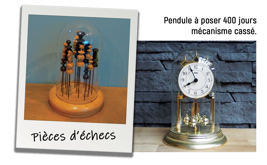 Cloche en verre déco Pièces d'échecs. Upcycling